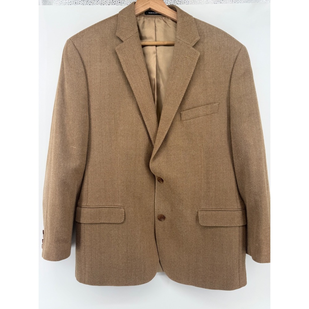 Lauren Ralph Lauren Mens 44R Slim Silk Wool Herringbone‎ Blazer Tan Sport 0864